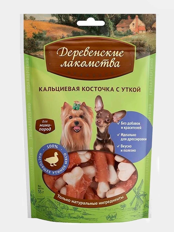 Деревенские лакомства Кальциевые косточки с уткой для мини-пород 55г