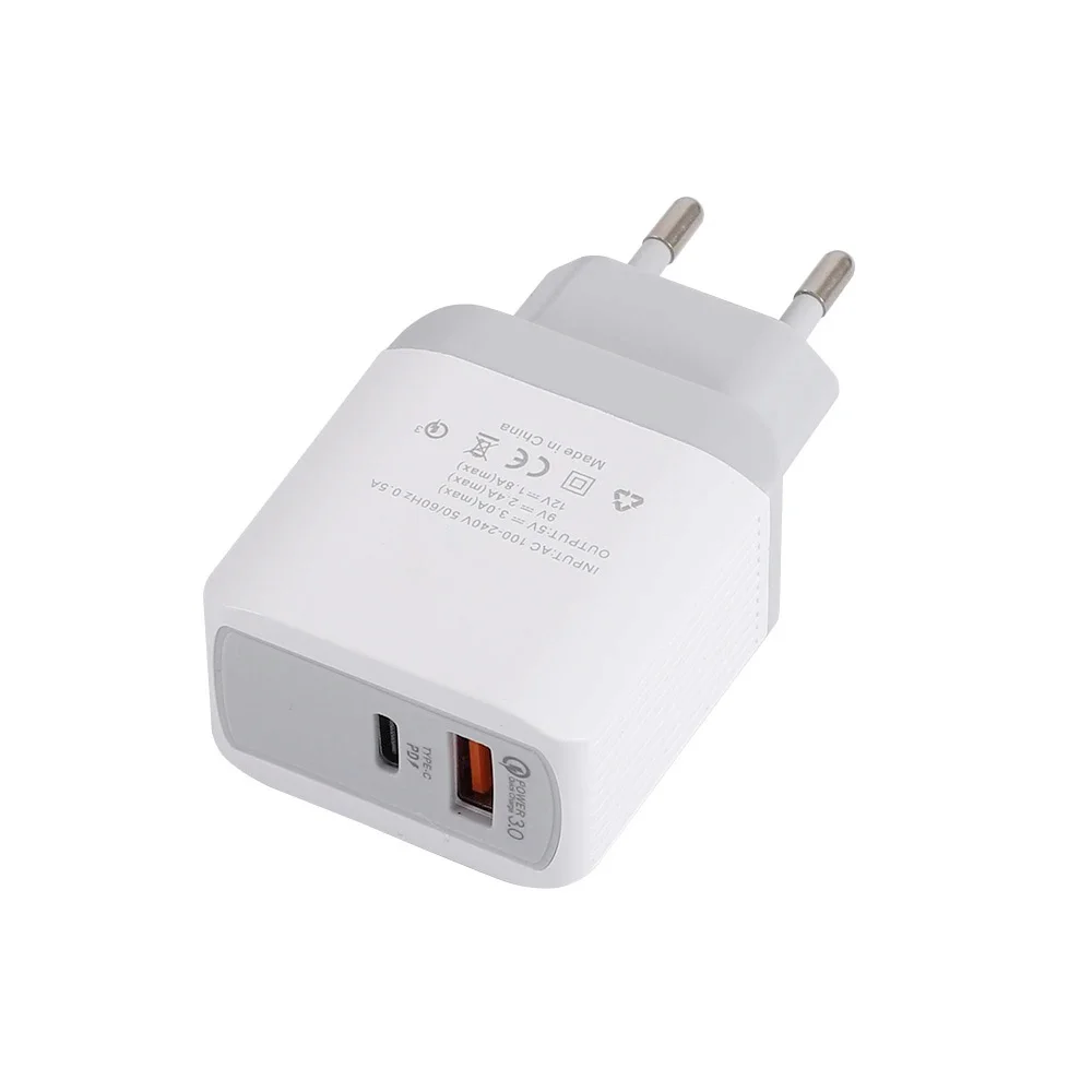 Сетевое зарядное устройство с поддержкой Quick Charger 3.0 белый USB + Type-C