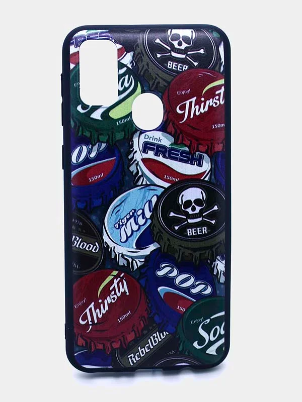 Серебряный чехол силиконовый с принтом для Samsung Galaxy M30s (самсунг)