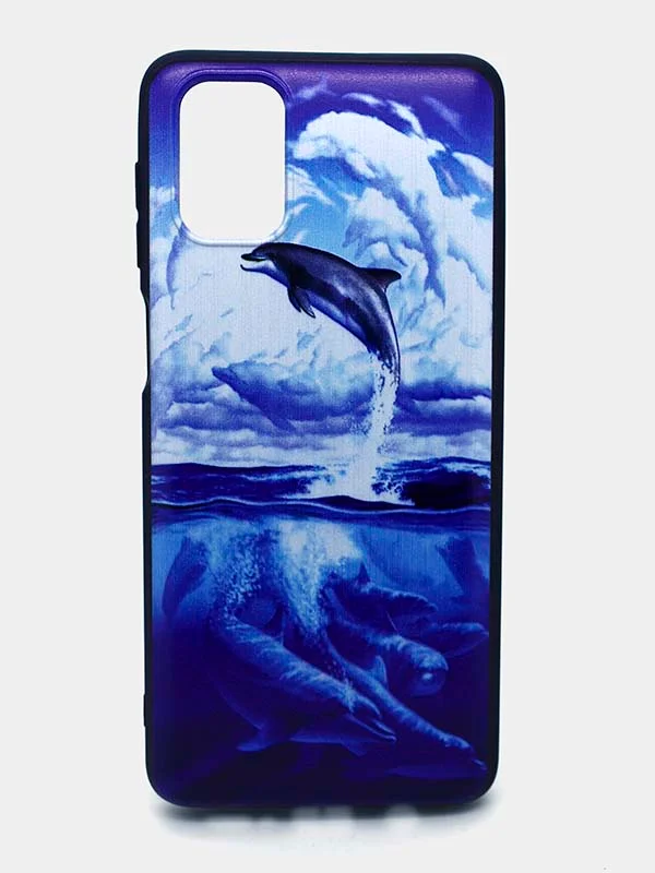 Серебряный чехол для Samsung (Самсунг) Galaxy M51, силиконовый, с принтом