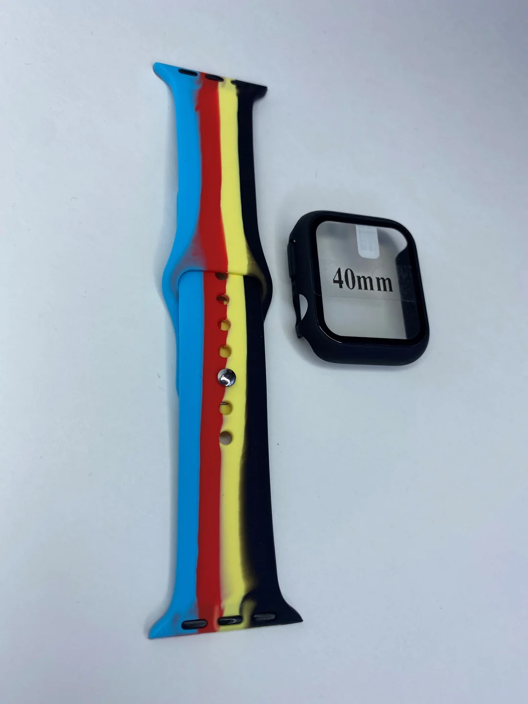 Черный комплект: силиконовый ремешок радуга с чехлом на корпус Apple Watch 3-6, SE на 38/42/40/44