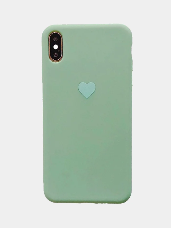 Мятный матовый чехол с сердцем на Apple iphone 11, 11Pro, 11ProMax, XS, XSMax, XR, X, 7/8Plus,7/8