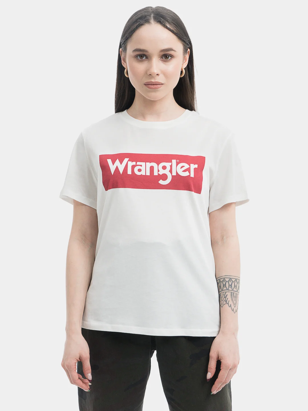 Футболка женская Wrangler Box Logo Tee базовая белая 100% хлопок