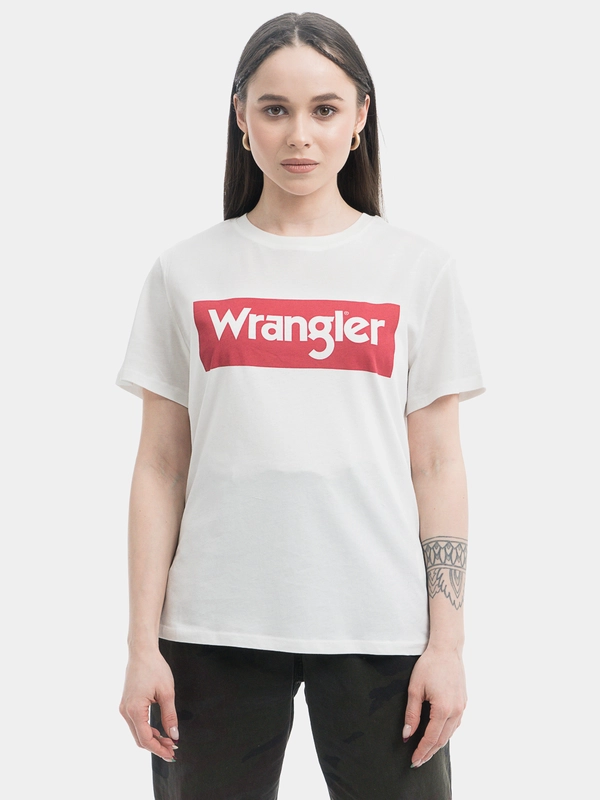 Футболка женская Wrangler Box Logo Tee базовая белая 100% хлопок