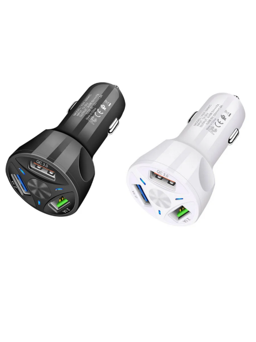 Белый автомобильное зарядное устройство 3 USB