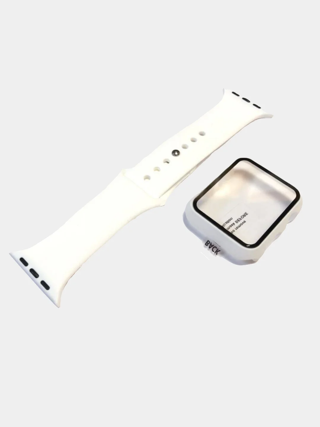 Белый ремешок, бампер и стекло Apple Watch Classic 38 40 42 44 mm Series 1, 2, 3, 4, 5, 6, SE