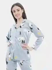 Серый меланж пижама женская с принтом