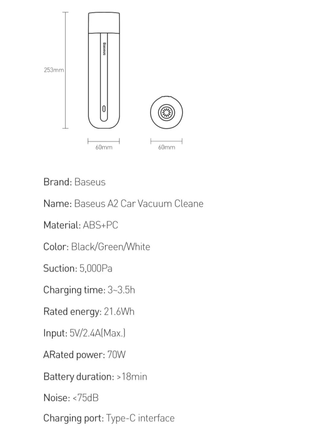 Прозрачный автопылесос аккумуляторный Baseus A2 Pro Car Vacuum Cleaner мини, бытовой пылесос в машину