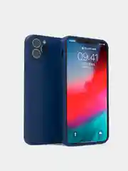 Темно-синий чехол силиконовый с защитой камеры для Apple iPhone 12 Pro Max с бархатной подкладкой