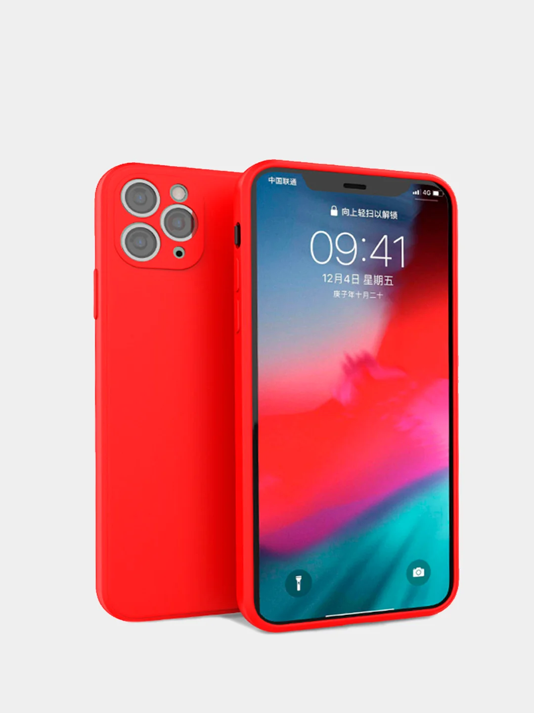 Красный чехол силиконовый с защитой камеры для Apple iPhone 12 Pro Max с бархатной подкладкой