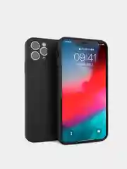 Черный чехол силиконовый с защитой камеры для Apple iPhone 12 Pro Max с бархатной подкладкой