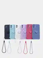 Чехол iPhone XR, 11, 12 Mini, 12 Pro Max из жидкого силикона, магнитным кольцом и шнурком