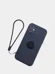 Черный чехол iPhone XR, 11, 12 Mini, 12 Pro Max из жидкого силикона, магнитным кольцом и шнурком
