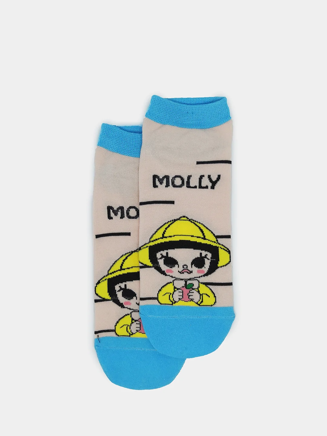 Бежевый носки с принтом девочка Molly, укороченная посадка