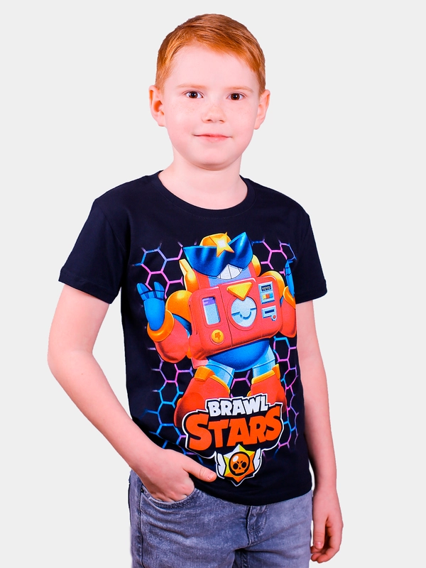 Футболка подростковая черная с принтом "Brawl Stars" (Бравл старс)