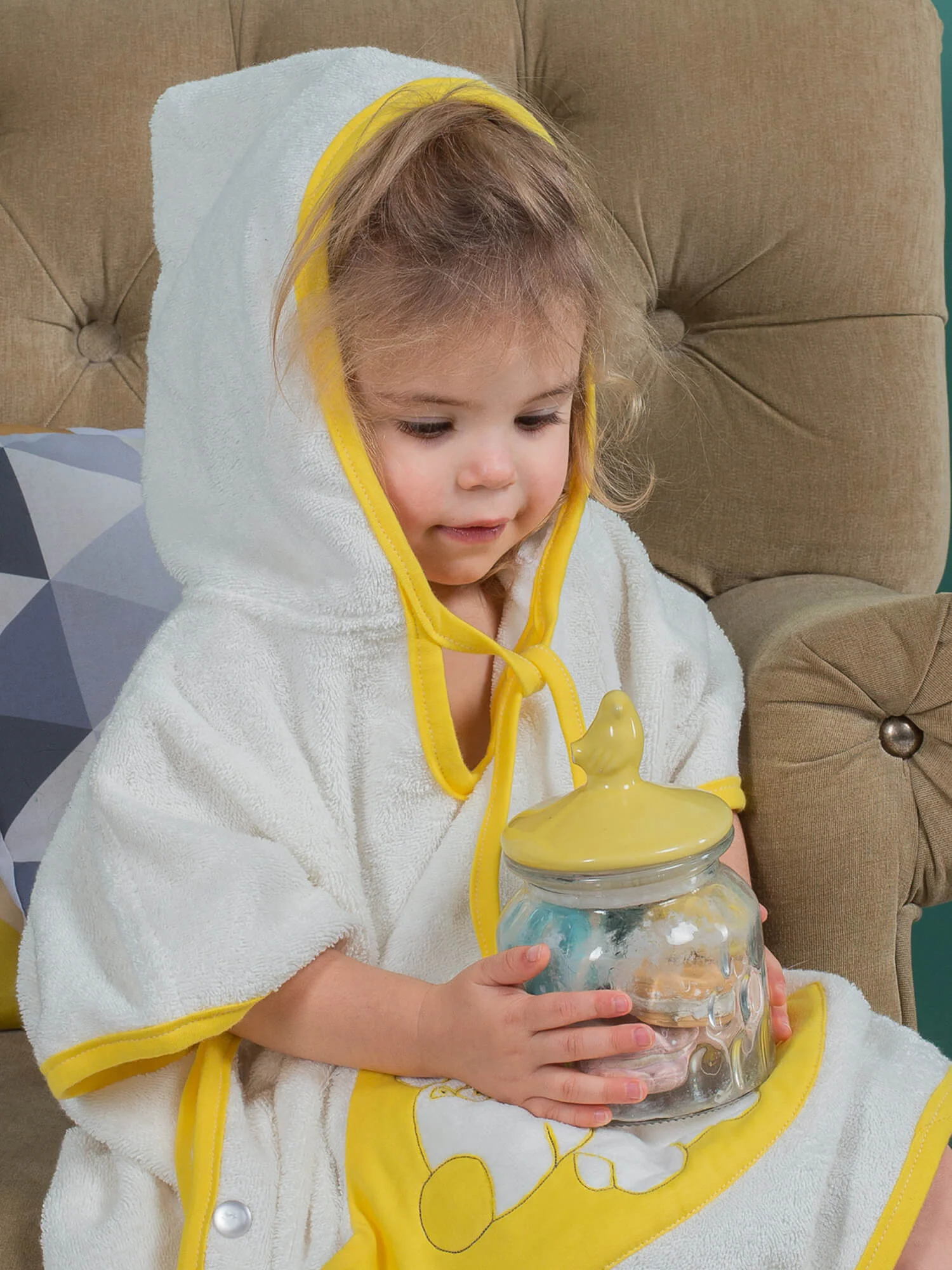 Халатик пончо Зайки лимонные крем, 3-5 лет