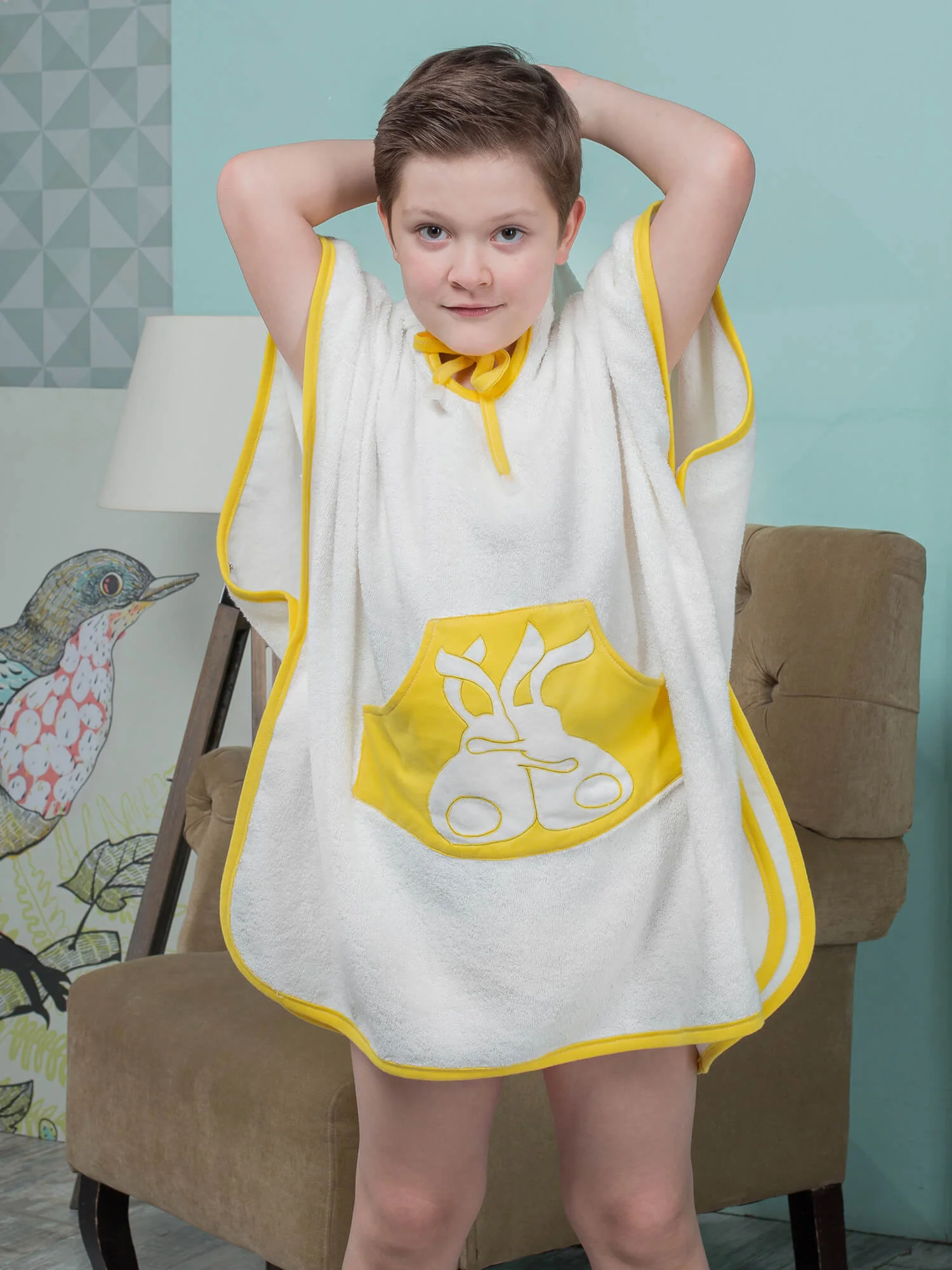 Халатик пончо Зайки лимонные крем, 3-5 лет