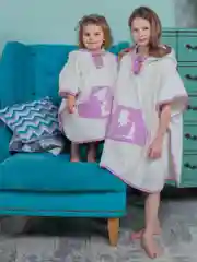 Халатик-пончо "Кошечки лиловые", кремовый цвет, 3-5 лет
