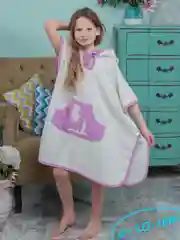 Халатик-пончо "Кошечки лиловые", кремовый цвет, 3-5 лет