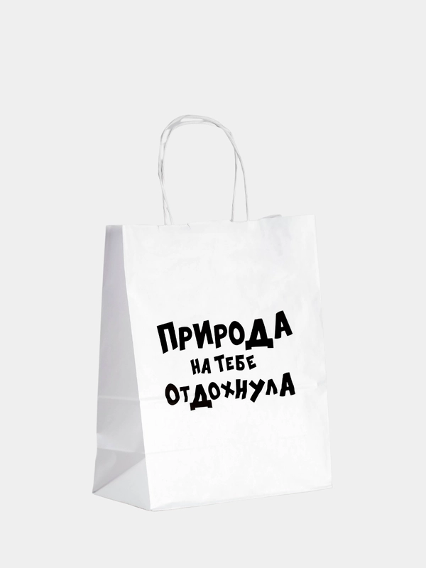 Пакет подарочный с надписью "Природа на тебе отдохнула", 24 х 14 х 30 см