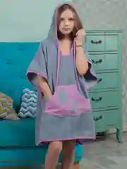 Халатик пончо Кошечки лиловые, серый 1-3 года