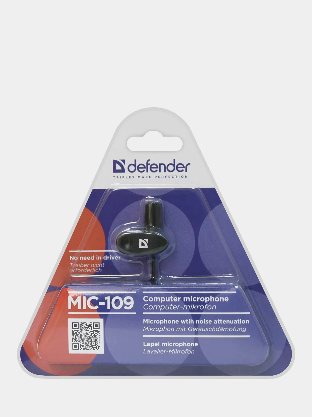 Микрофон Defender MIC-109 черный, на прищепке, 1,8 м, 64109