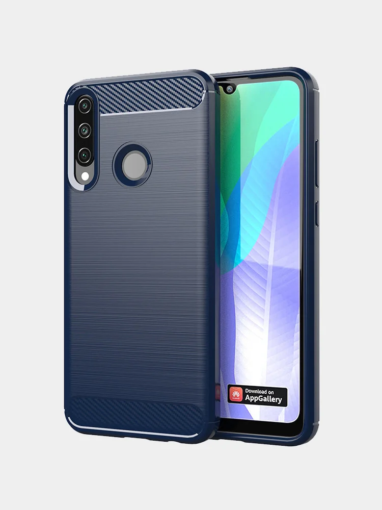 Темно-синий чехол Huawei Y6p имитация вставок под карбон