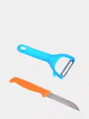 Голубой овощечистка и нож