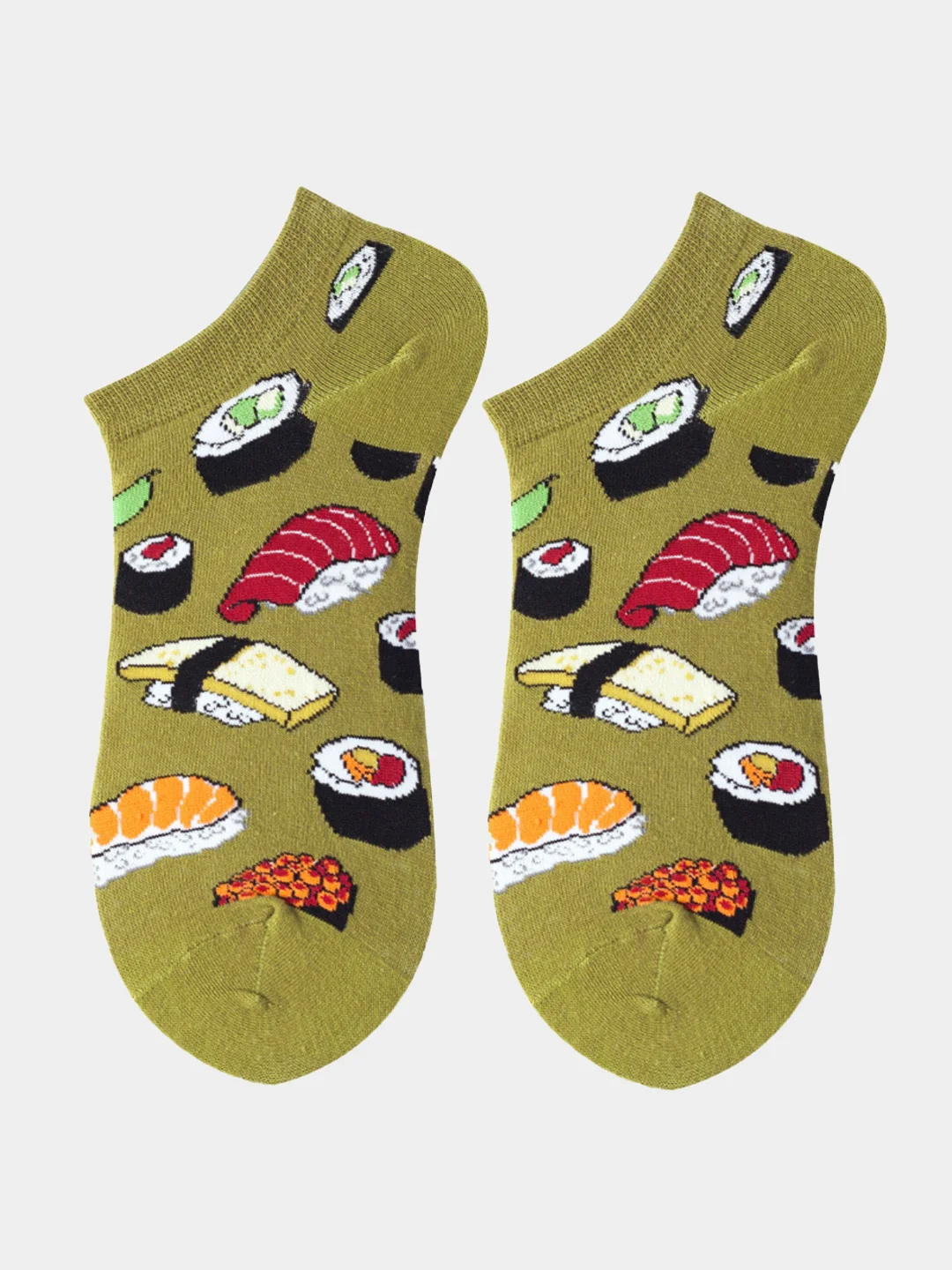 Зеленый носки короткие с рисунком еда, космос, авокадо, акула, зебра