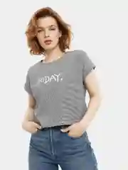 Укороченная футболка, в мелкую полоску, женская