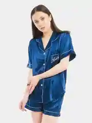 Красный пижама: рубашка и шорты, атласная, с принтом