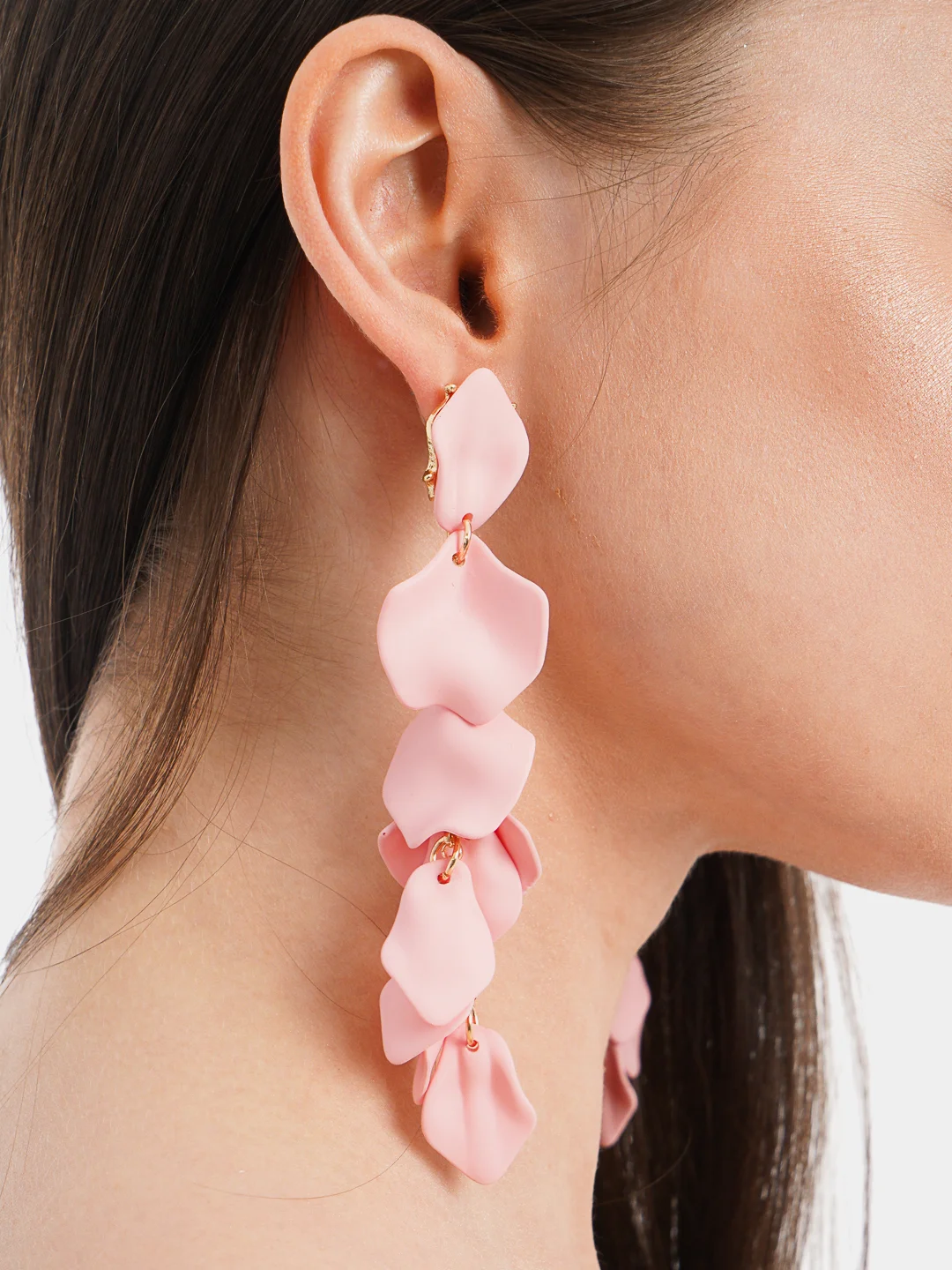 Серьги длинные rose petal, вечерние серьги с лепестками
