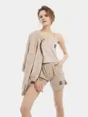 Бежевый костюм тройка женский