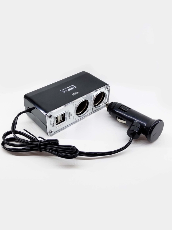 Разветвитель  прикуривателя 2х, 2 USB, со шнуром