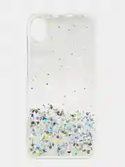 Белый чехол на Samsung S10 прозрачный с блестками, силиконовый
