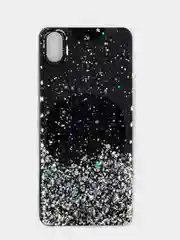 Черный чехол на Samsung S10 прозрачный с блестками, силиконовый