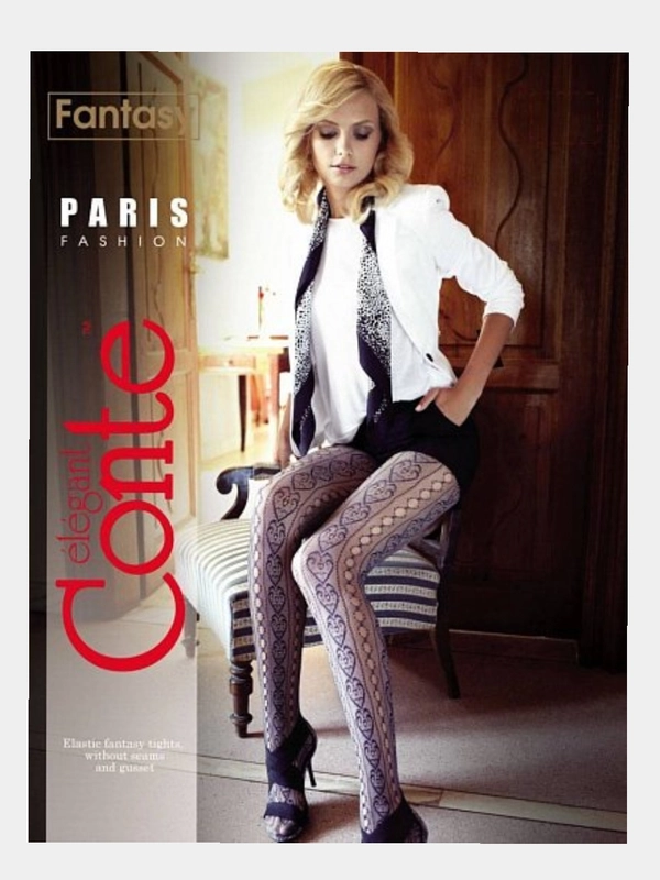 Колготки ажурные серые с черным, Conte Paris