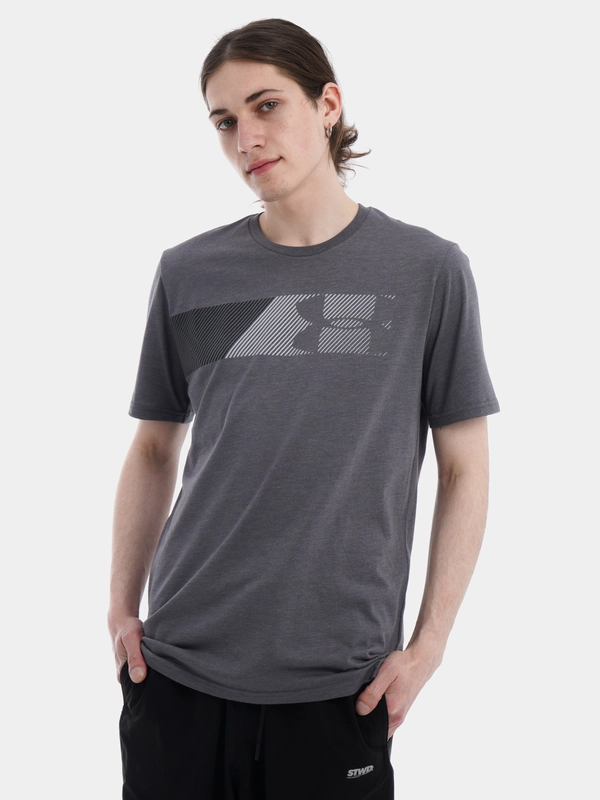 Футболка мужская Under Armour быстросохнущая, серая, принт логотип