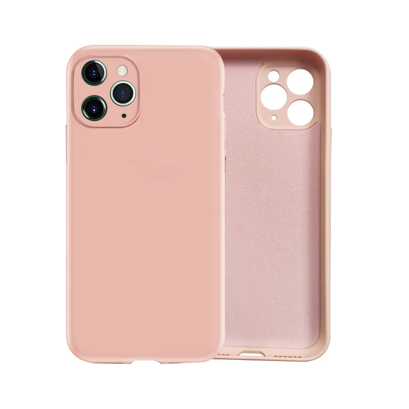 Розовый силиконовый чехол с защитой камеры на iPhone 11, 11 Pro с бархатной подкладкой