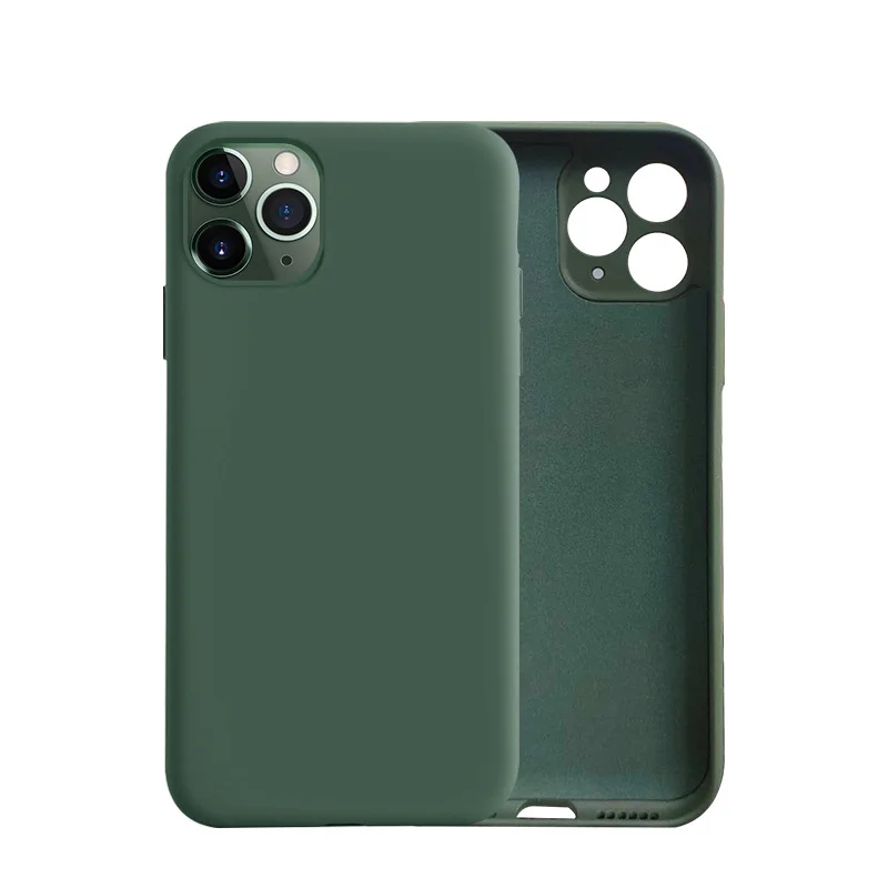Зеленый силиконовый чехол с защитой камеры на iPhone 11, 11 Pro с бархатной подкладкой