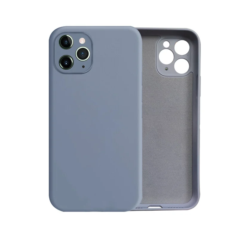 Синий меланж силиконовый чехол с защитой камеры на iPhone 11, 11 Pro с бархатной подкладкой