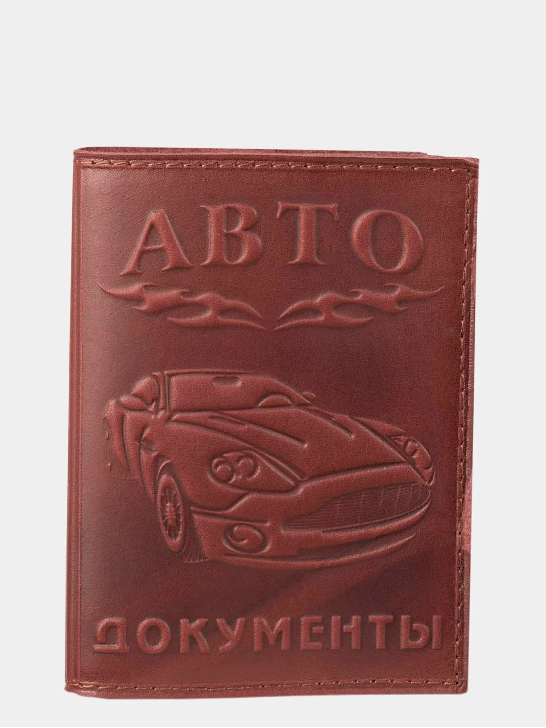 Багровый обложка для автодокументов, натуральная кожа