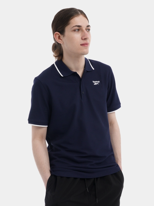 Футболка мужская Reebok, поло, синяя, однотонная