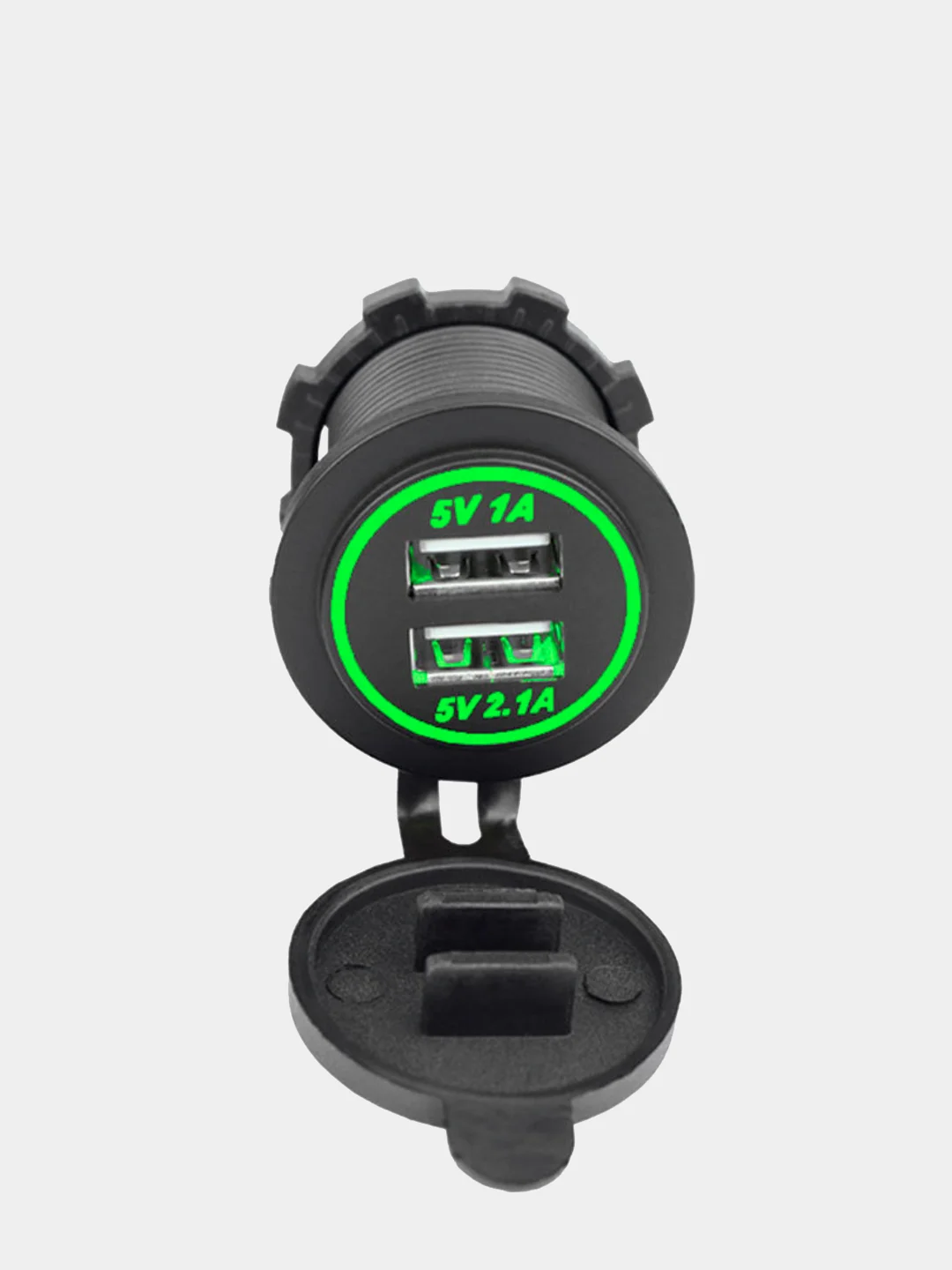 Зеленый зарядное устройство с 2 USB портами для мототехники, 12-24V