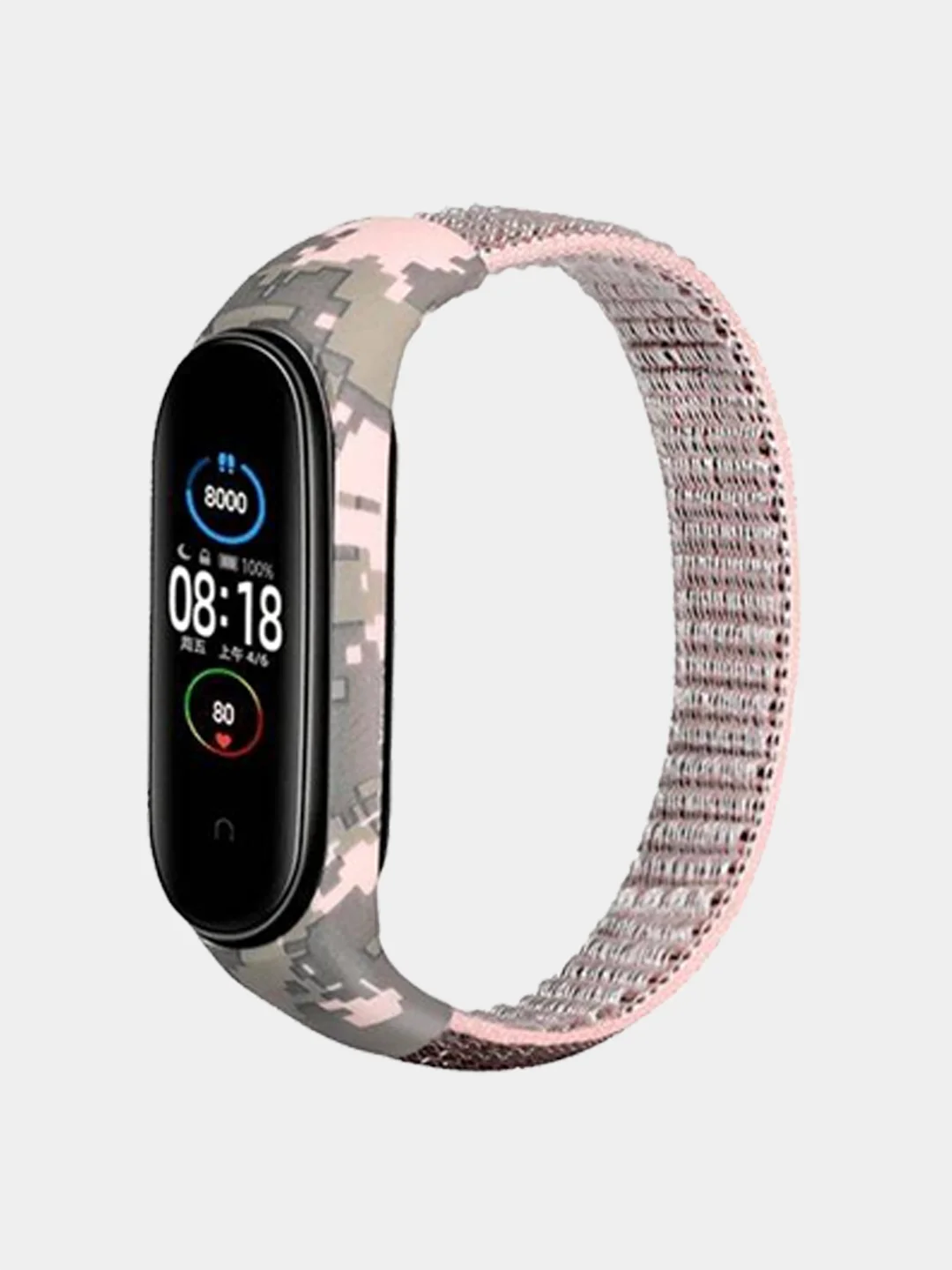 Розовый ремешок нейлоновый для Xiaomi mi band 3, 4, 5, 6 на липучке