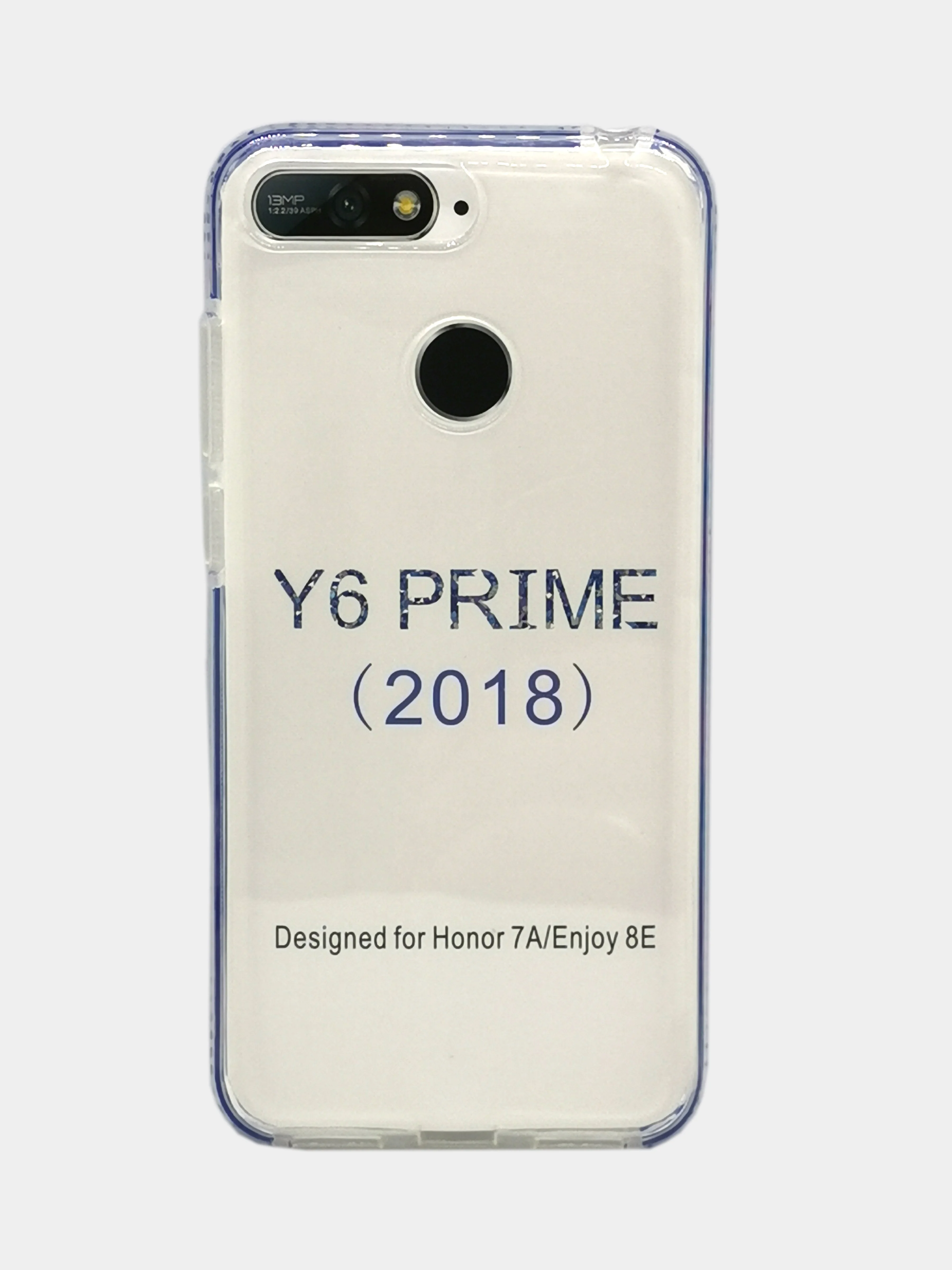 Голубой чехол силиконовый прозрачный, с цветной вставкой, для Honor Y6 Prime 2018 / Honor 7A Pro