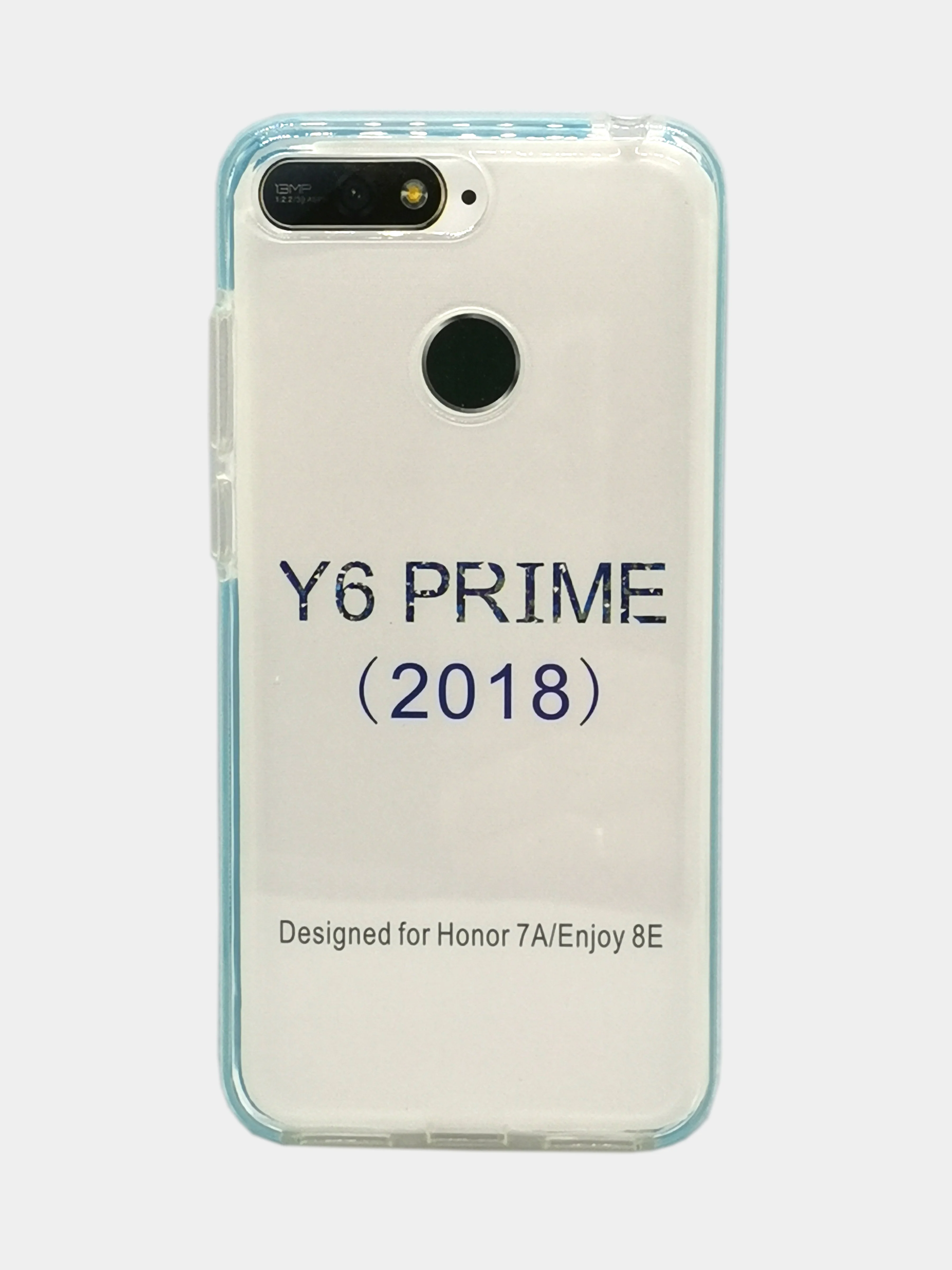 Голубой чехол силиконовый прозрачный, с цветной вставкой, для Honor Y6 Prime 2018 / Honor 7A Pro
