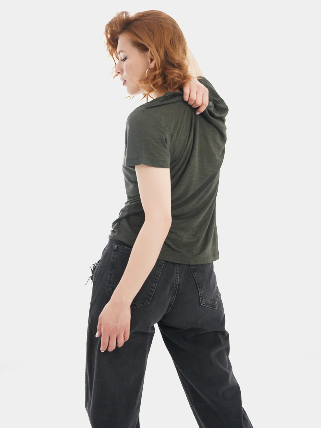 Футболка женская Lee V NECK TEE SERPICO GREEN однотонная, V-образный вырез