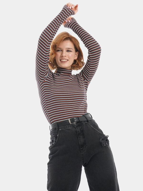 Лонгслив женский Lee Ls Striped Rib Tee Burnt Ocra, полосатый