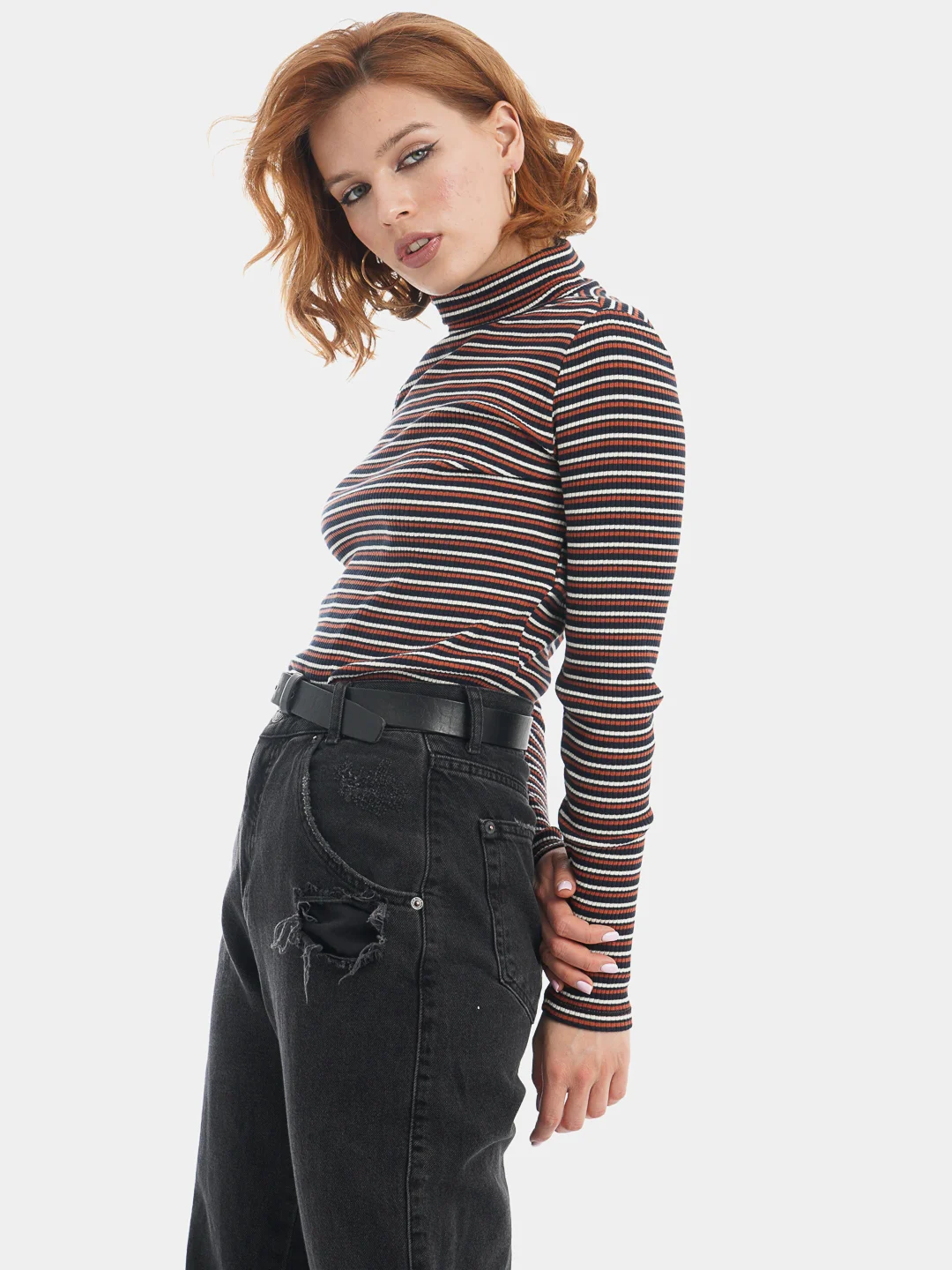 Лонгслив женский Lee Ls Striped Rib Tee Burnt Ocra, полосатый